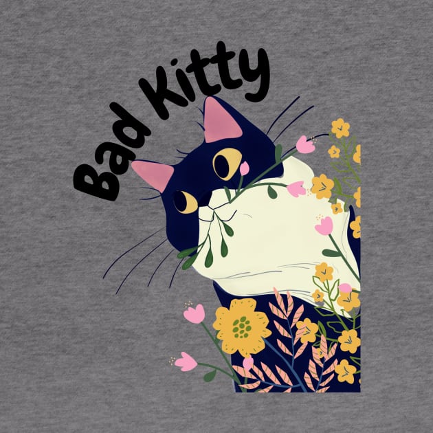 Bad Kitty In Flower Garden by Natalie C. Designs 